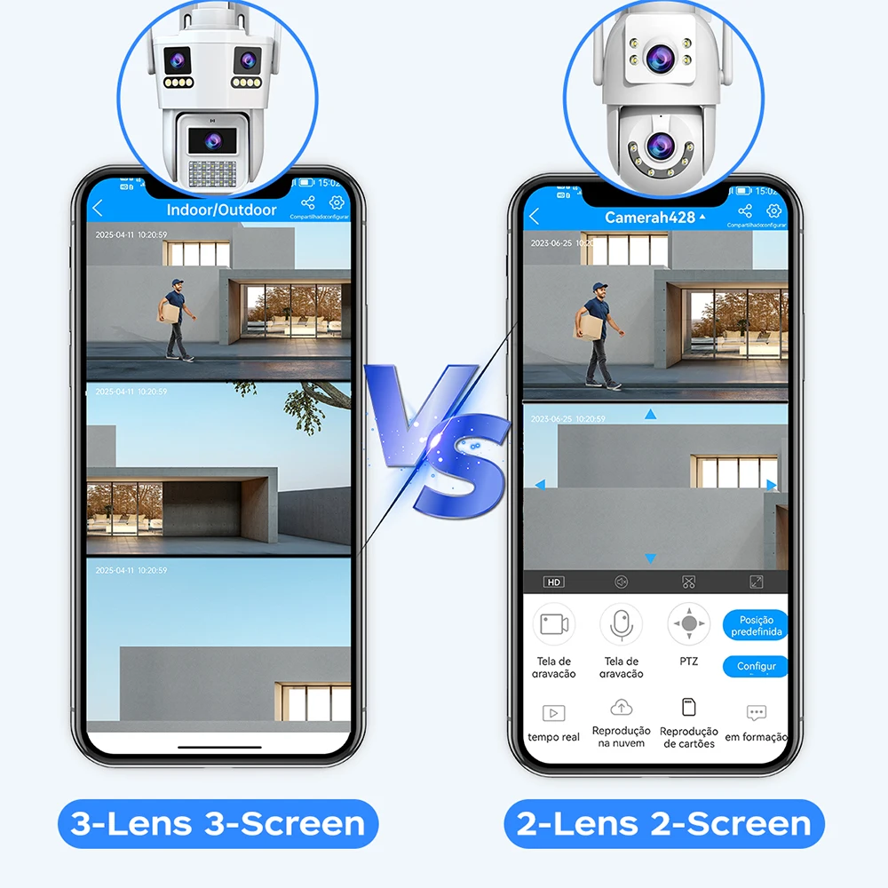 JOOAN 12MP Three Lens IP Camera PTZ Outdoor Three Screen night vision 5g WiFi Security Camera Auto Tracking Cctv camera