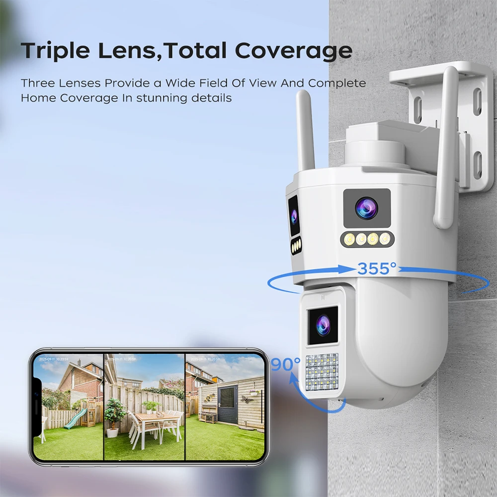 JOOAN 12MP Three Lens IP Camera PTZ Outdoor Three Screen night vision 5g WiFi Security Camera Auto Tracking Cctv camera
