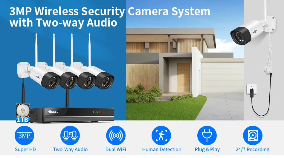 Hiseeu 5MP Wifi Surveillance Camera System Color Night Vision P2P Wireless Street Security CCTV Camera Kit 16CH Wireless NVR Set