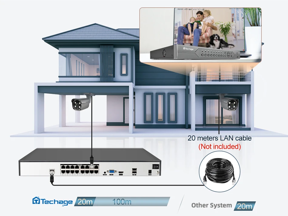 Techage 16CH 5MP POE NVR Kit Security Camera System Two Way Audio H.265 IP AI Camera Outdoor P2P CCTV Video Surveillance Set