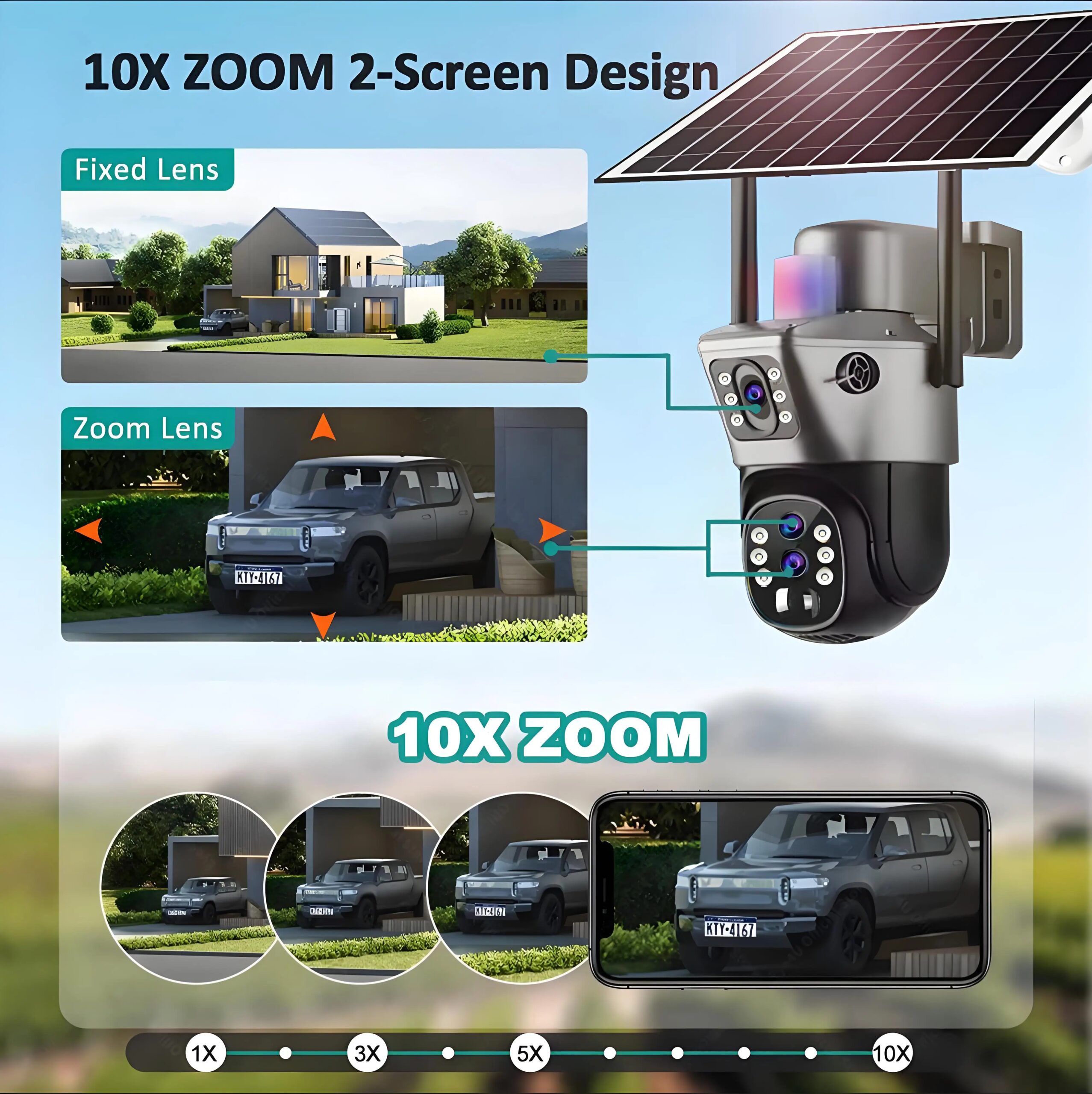 6K 4G Sim Solar Camera 10x Zoom IP CCTV 12MP Dual lens PTZ Surveillance PIR Human Detection Outdoor Security Protection Camera