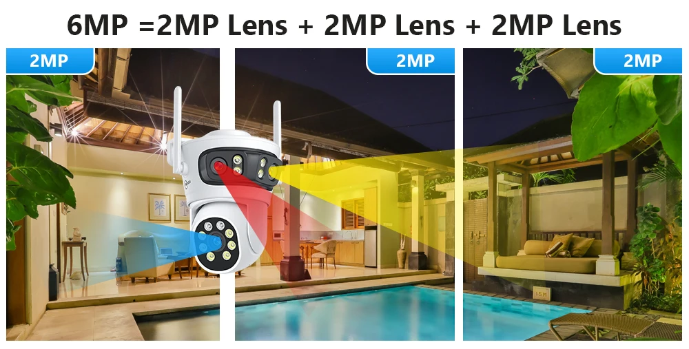 Movols 6MP Three Lens PTZ H.265 Wireless CCTV System Two Way Audio Waterproof IP Security Camera 10CH NVR Surveillance System