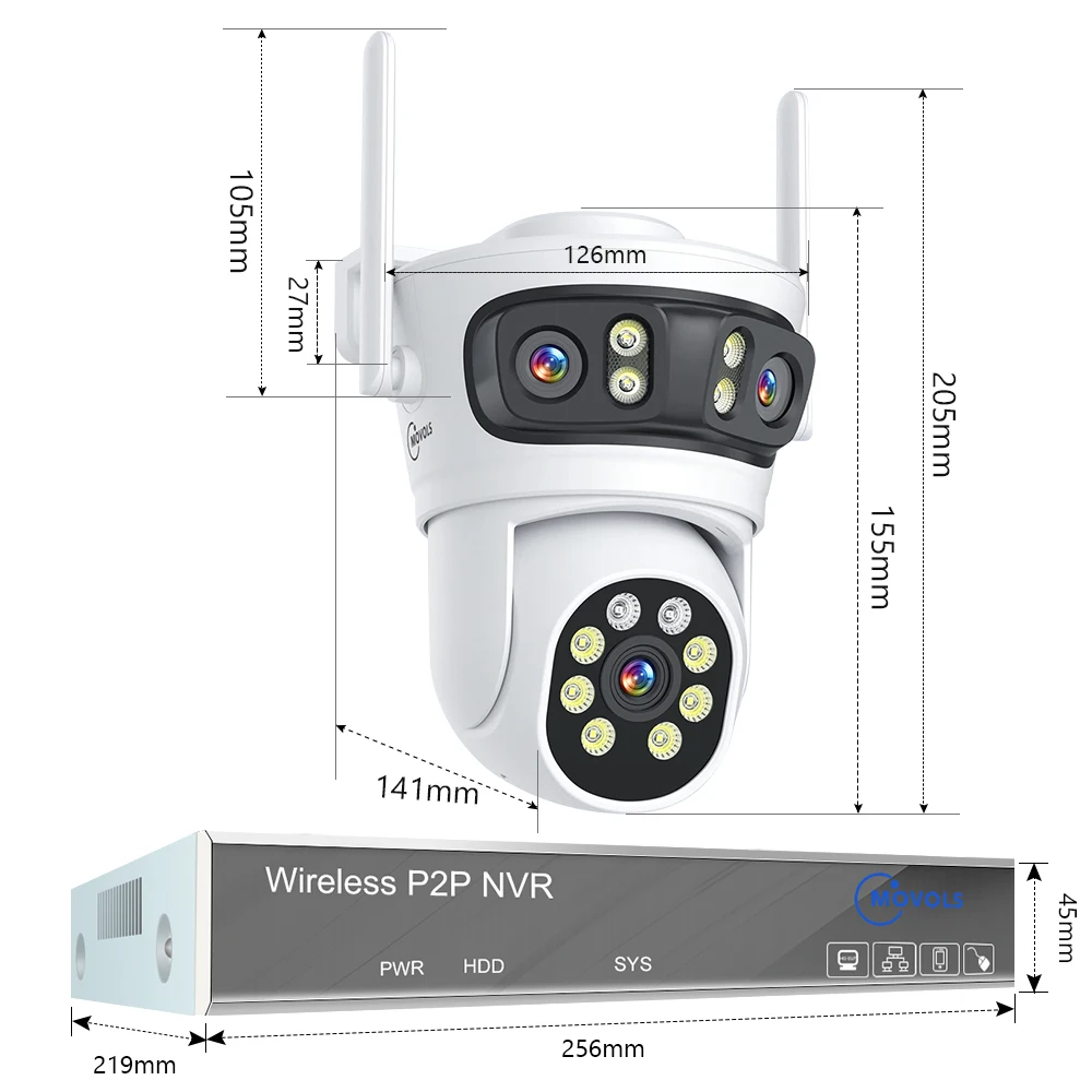 Movols 6MP Three Lens PTZ H.265 Wireless CCTV System Two Way Audio Waterproof IP Security Camera 10CH NVR Surveillance System