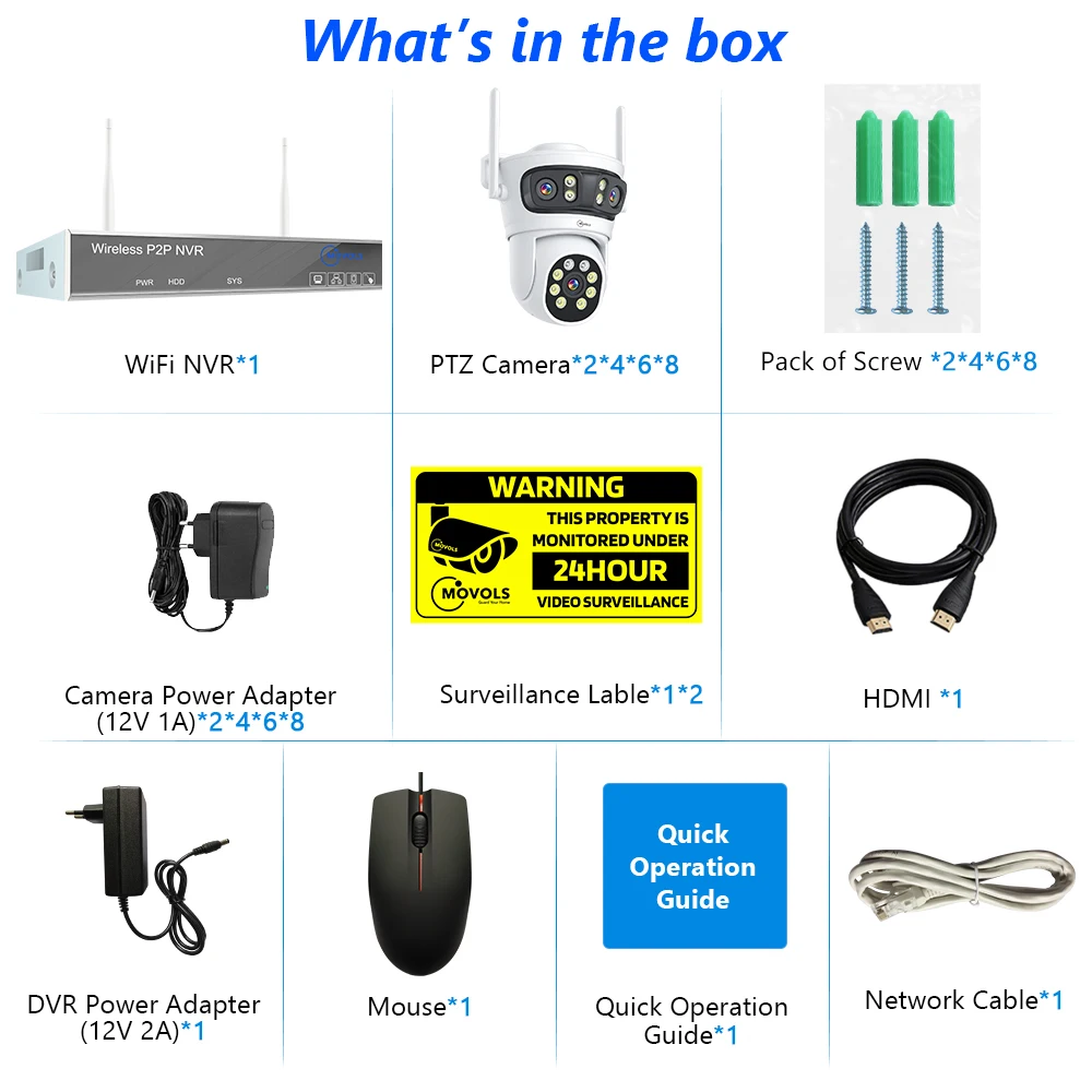 Movols 6MP Three Lens PTZ H.265 Wireless CCTV System Two Way Audio Waterproof IP Security Camera 10CH NVR Surveillance System