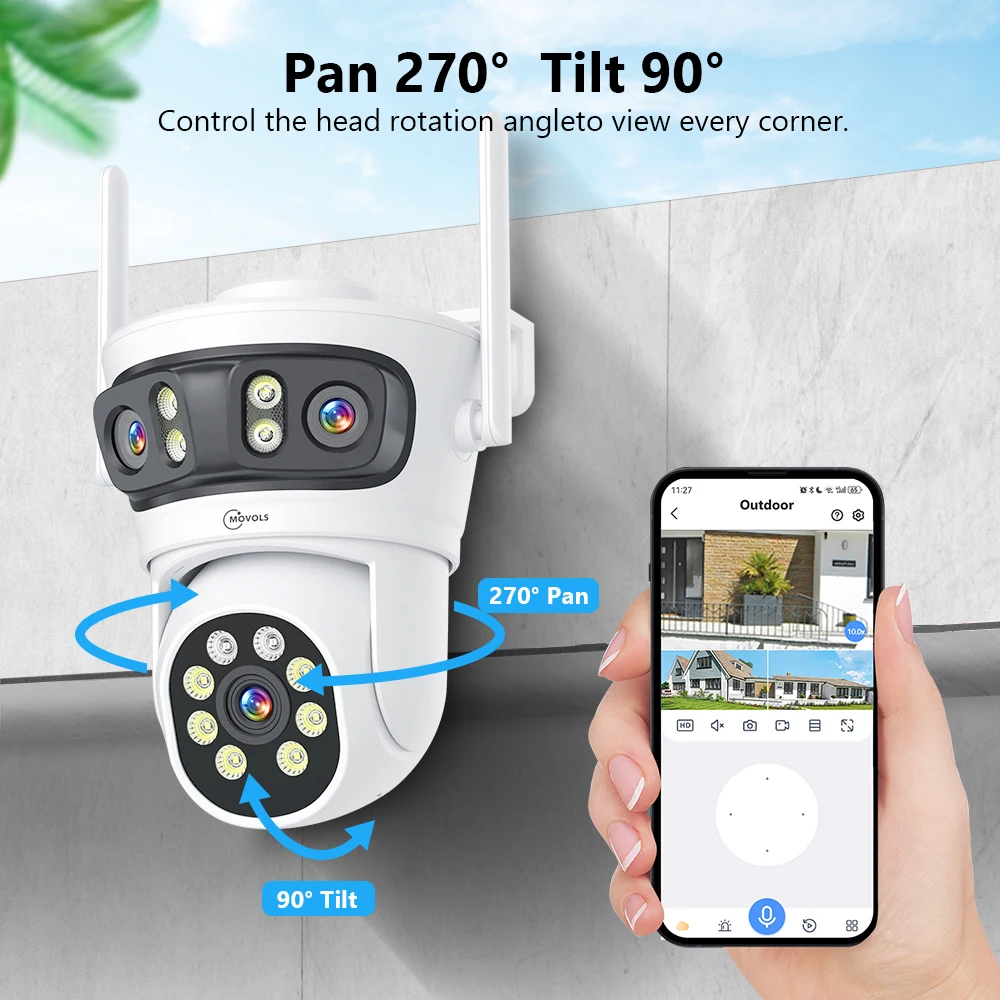 Movols 6MP Three Lens PTZ H.265 Wireless CCTV System Two Way Audio Waterproof IP Security Camera 10CH NVR Surveillance System