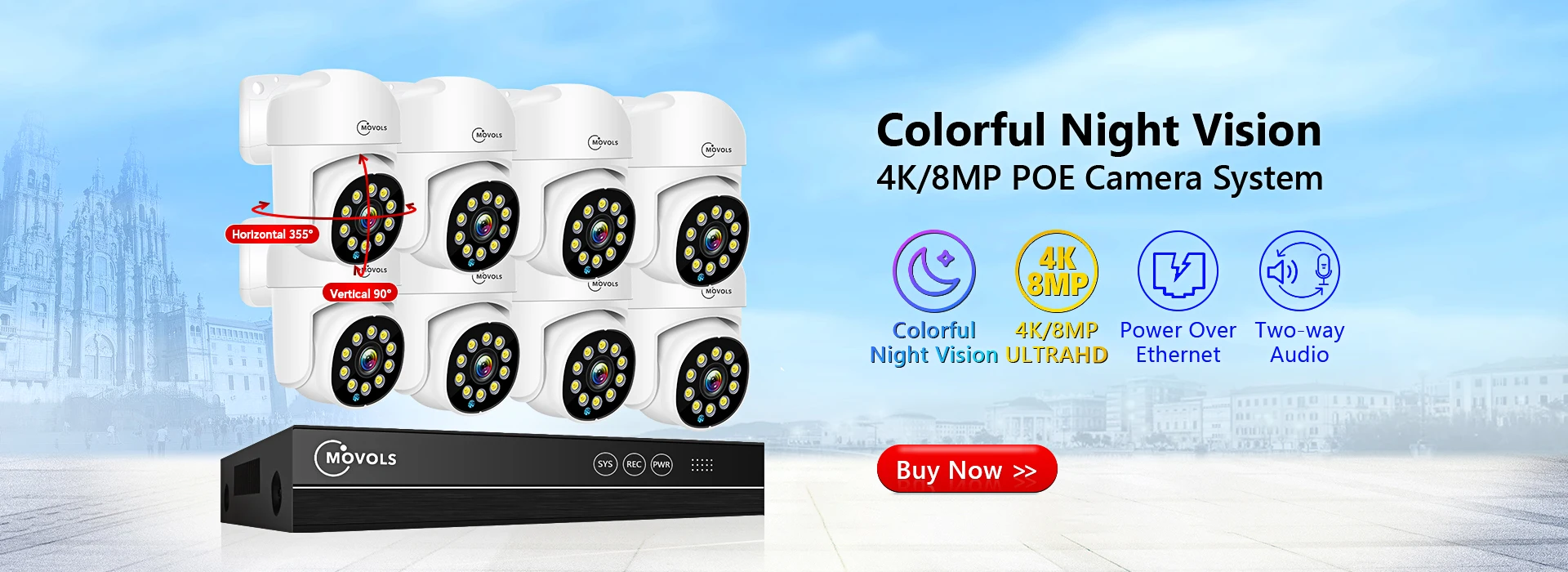 Movols 6MP Three Lens PTZ H.265 Wireless CCTV System Two Way Audio Waterproof IP Security Camera 10CH NVR Surveillance System