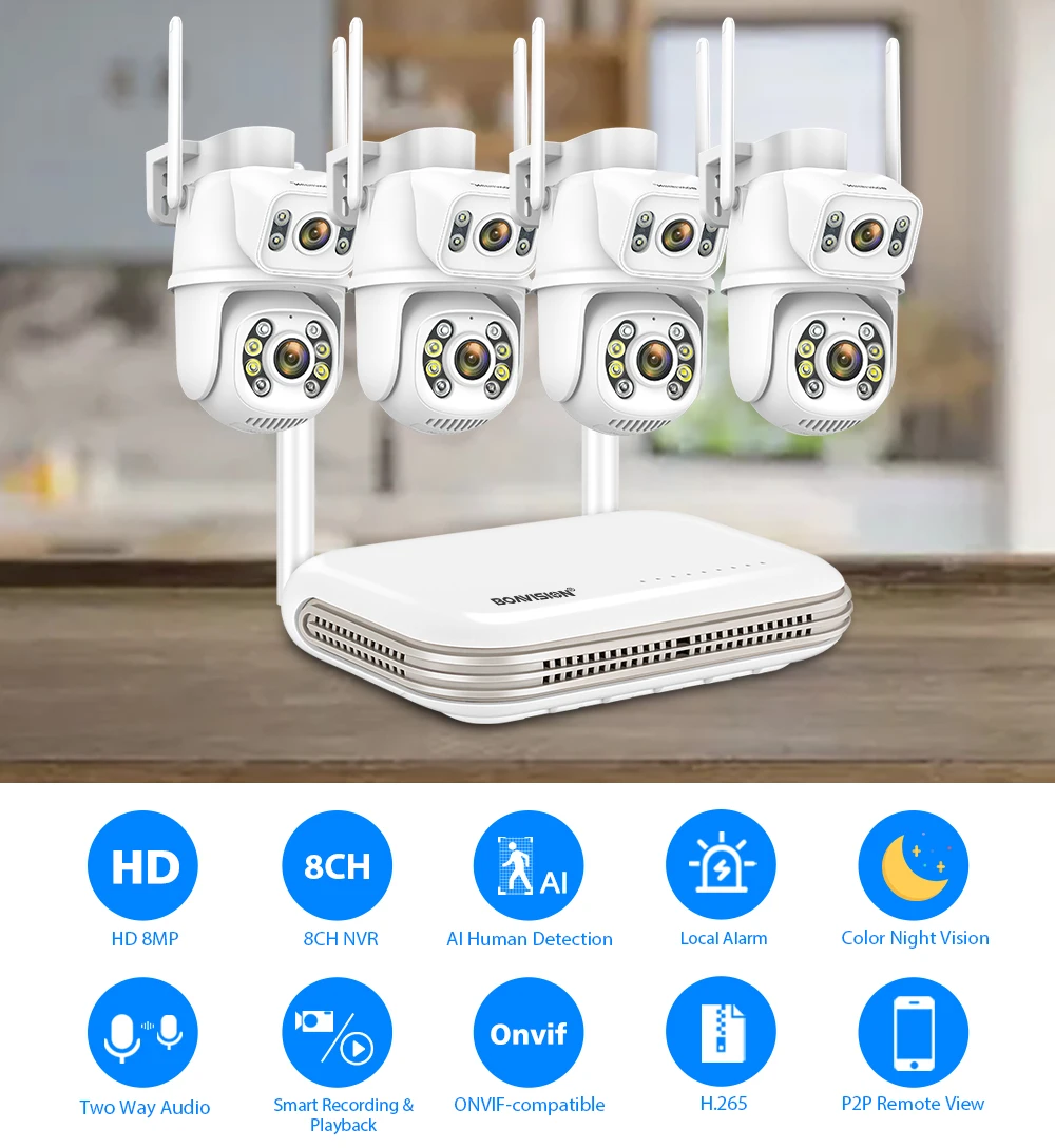 8CH Mini Wifi NVR HD 8MP Dual Lens PTZ WIFI IP Home Security Camera System Video H.265 CCTV Waterproof Wireless Surveillance Kit