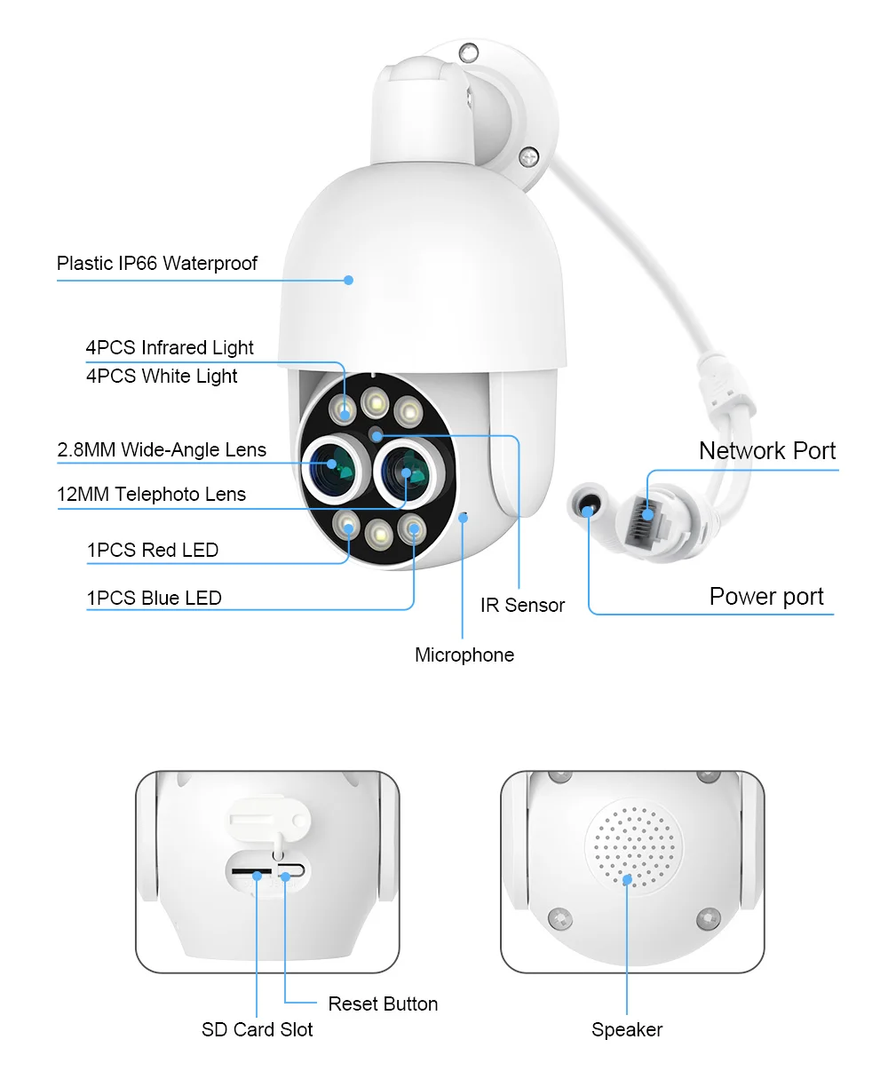 Techage 8CH 8MP PTZ PoE Camera System 4K 8X Zoom Dual Lens Human Detect Record NVR CCTV Video Surveillance Security Camera