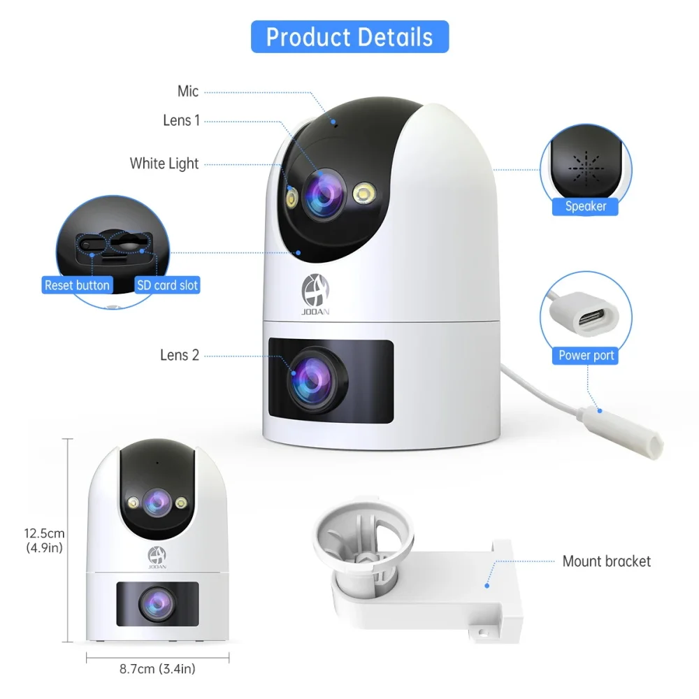 Jooan 4K 8MP Dual Lens Dual Screen IP Camera Wifi Outdoor PTZ Camera AI Auto Tracking CCTV camera Audio Video Surveillance