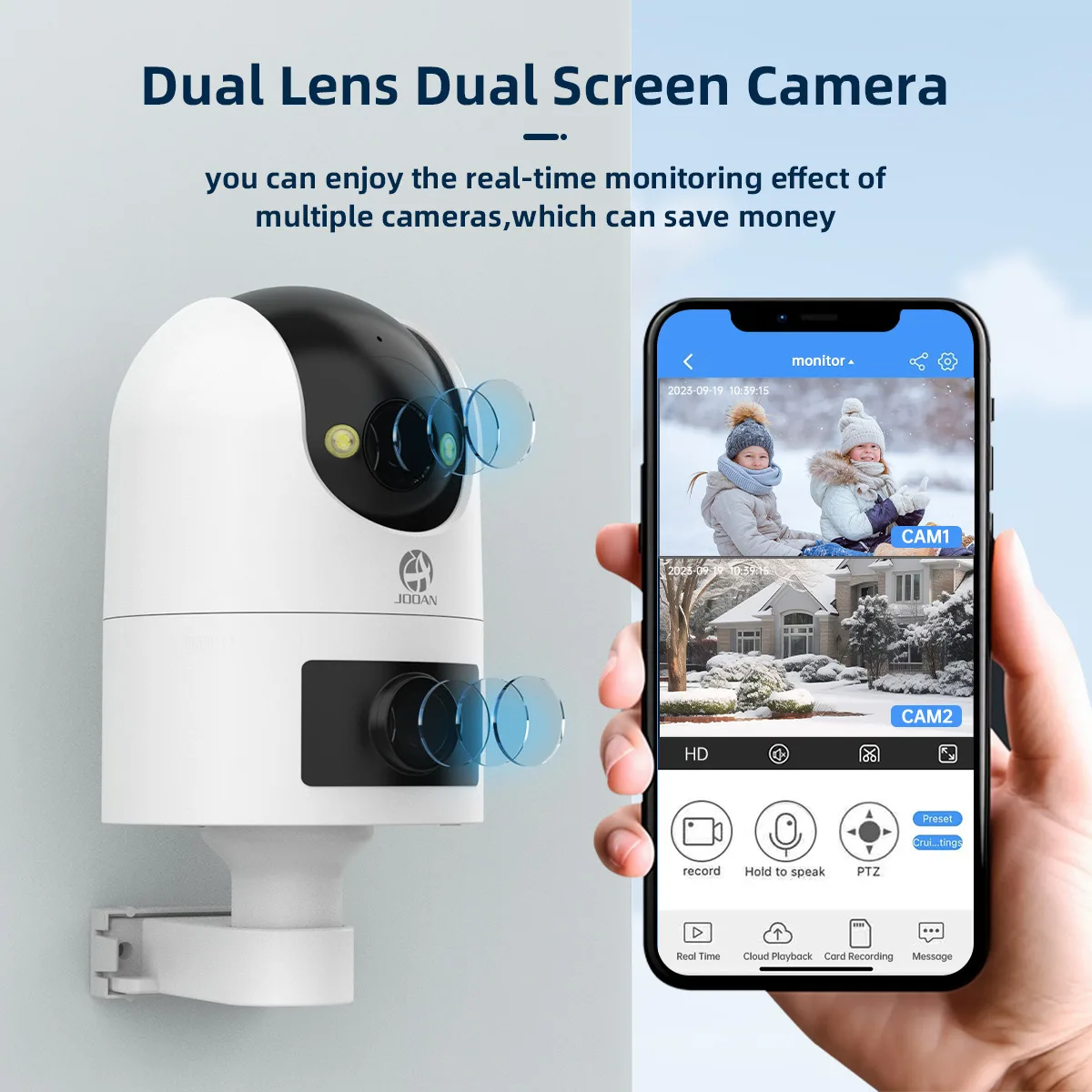 Jooan 4K 8MP Dual Lens Dual Screen IP Camera Wifi Outdoor PTZ Camera AI Auto Tracking CCTV camera Audio Video Surveillance