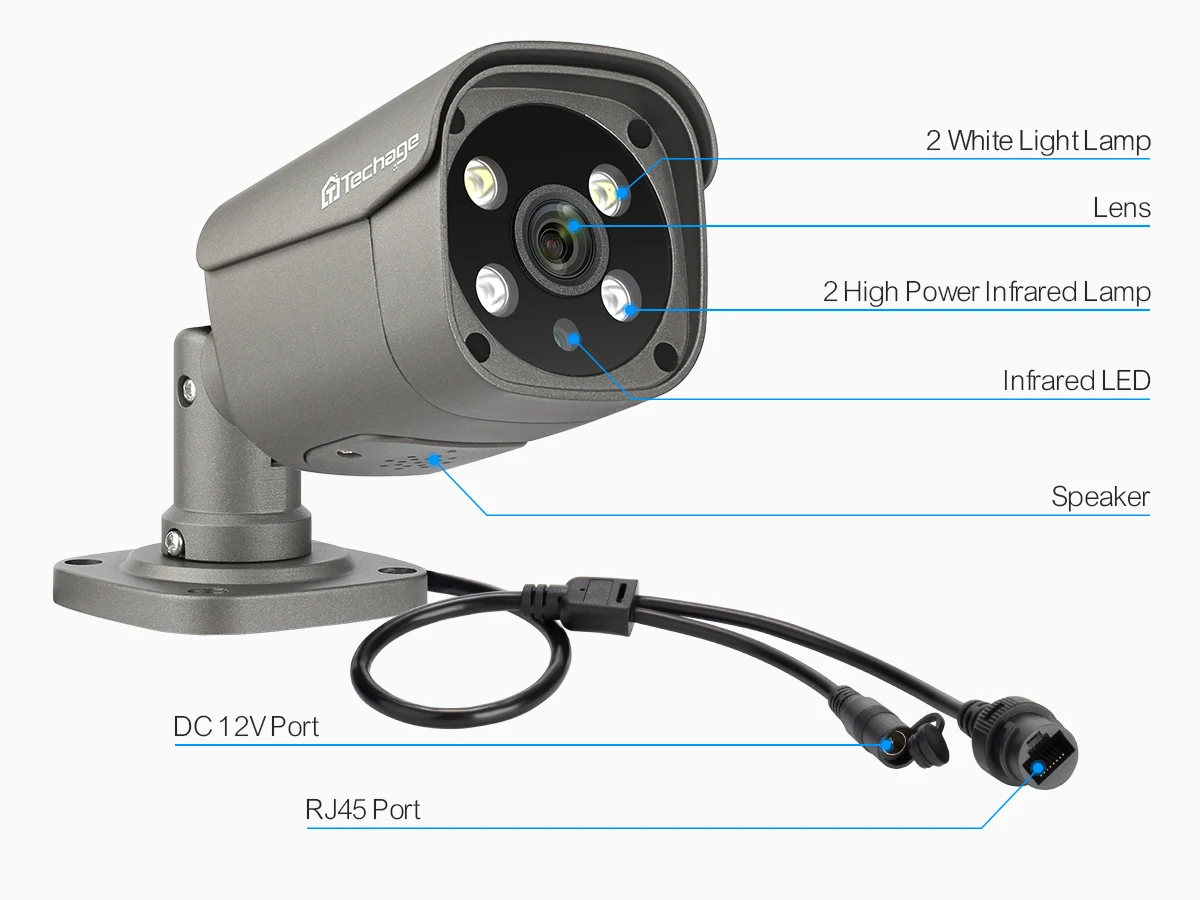 Techage 8CH 5MP Security Camera System Night Vision Human Detection POE PTZ Camera Outdoor Security Surveillance Cam Kit P2P