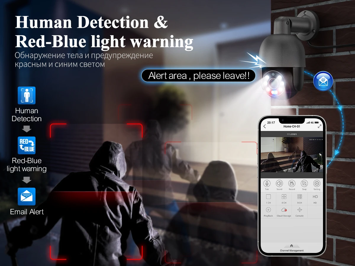 Techage 8CH 5MP Security Camera System Night Vision Human Detection POE PTZ Camera Outdoor Security Surveillance Cam Kit P2P