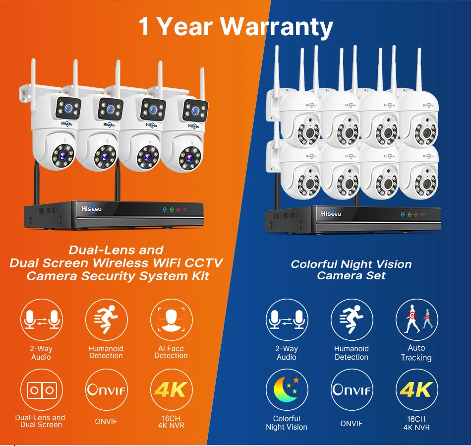 Hiseeu 6MP WiFi Dual Lens Camera Security System Kit 3K IP Cameras Security System 16CH NVR Wireless CCTV Surveillance System