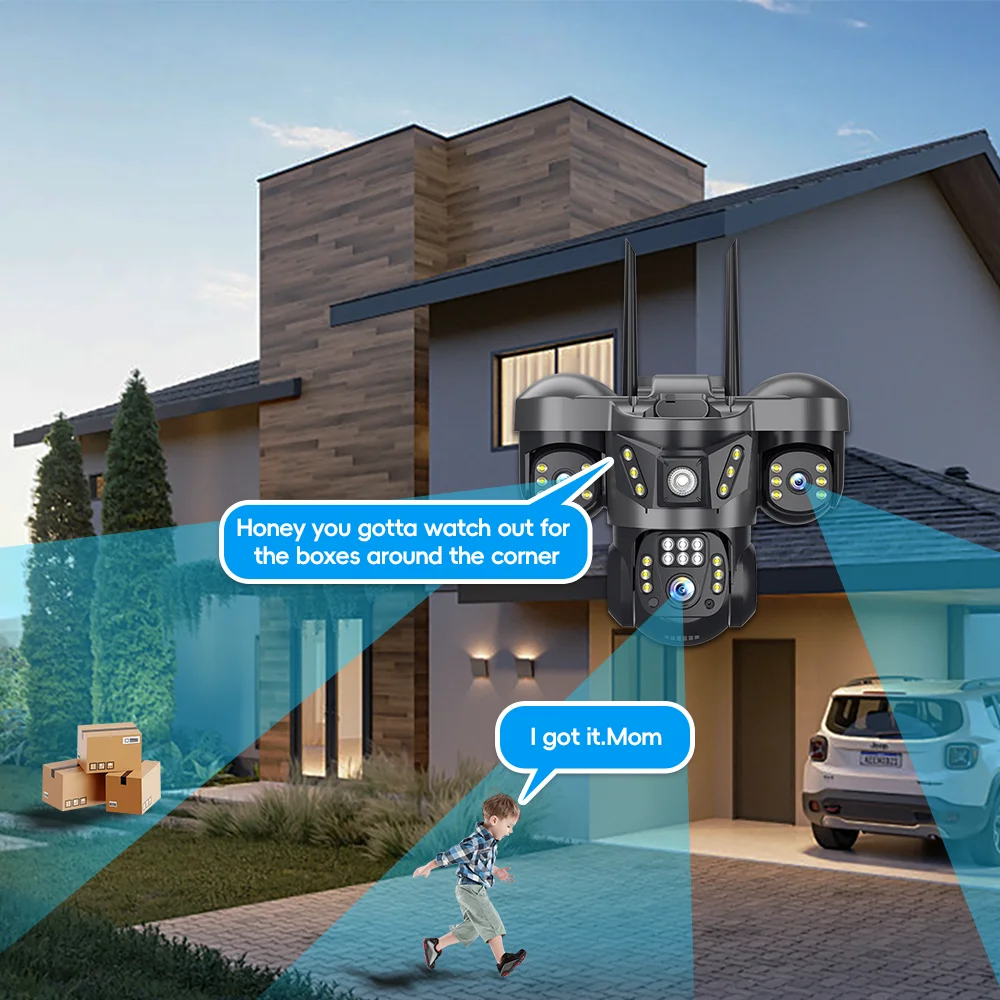 15MP 8K WIFI IP Camera Hree Screen Three Lens PTZ Cam Outdoor Waterproof Auto Tracking Smart Home Wireless CCTV Cameras V380 Pro