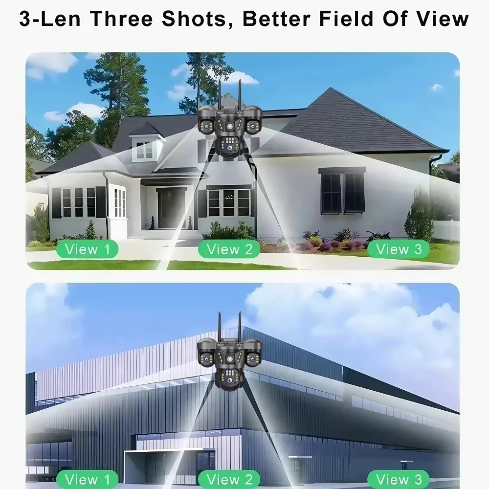 15MP 8K WIFI IP Camera Hree Screen Three Lens PTZ Cam Outdoor Waterproof Auto Tracking Smart Home Wireless CCTV Cameras V380 Pro