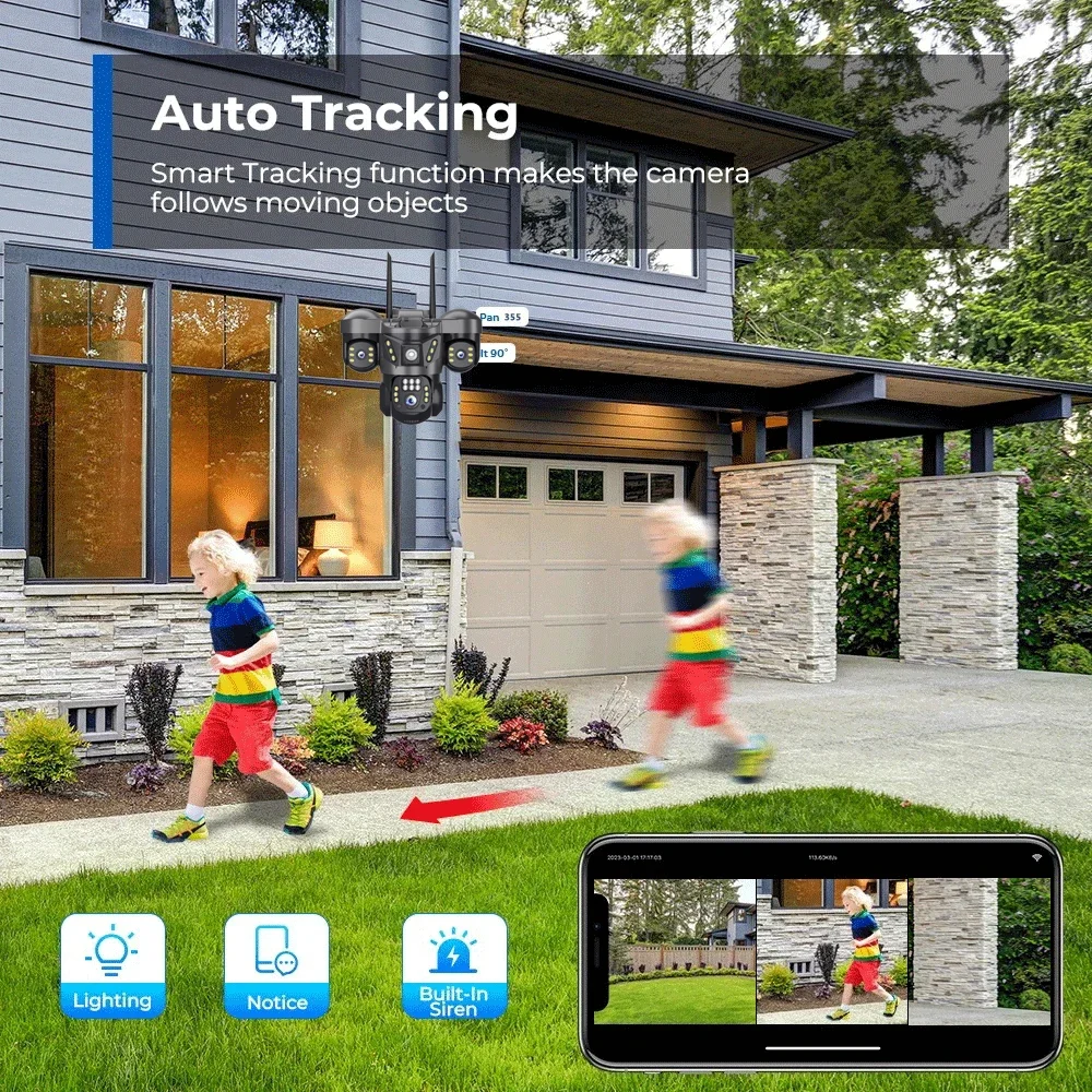 15MP 8K WIFI IP Camera Hree Screen Three Lens PTZ Cam Outdoor Waterproof Auto Tracking Smart Home Wireless CCTV Cameras V380 Pro