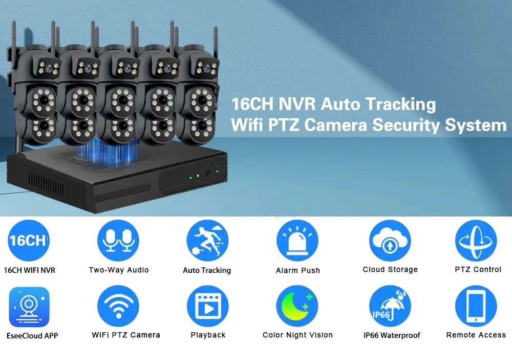 16CH 8MP Wireless PTZ Camera Security System 2 Way Audio CCTV Camera Video Surveillance Kit Color Night Vision Wifi NVR Kit 8CH