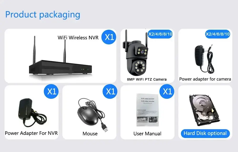 16CH 8MP Wireless PTZ Camera Security System 2 Way Audio CCTV Camera Video Surveillance Kit Color Night Vision Wifi NVR Kit 8CH