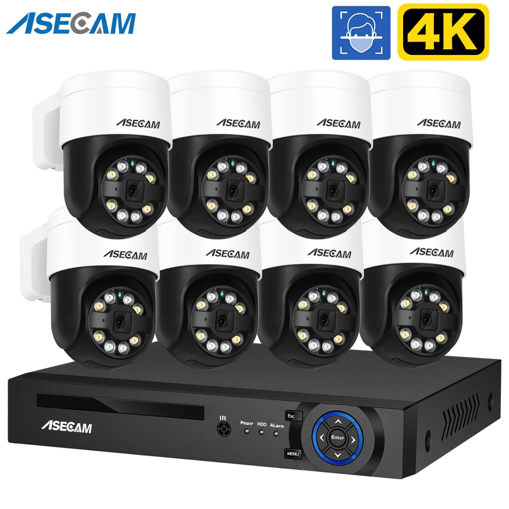 8MP 4K PTZ Security Camera System Kit Face Human Detection Audio Alarm Recording POE NVR CCTV Outdoor Home Video Surveillance