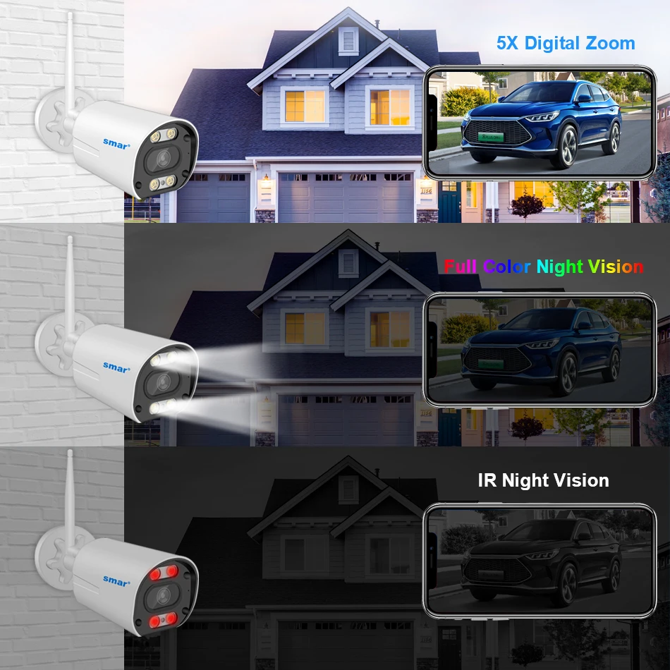 Smar 5MP/3MP Wifi Camera Kit Ai Face Detect Full Color Vision IP Camera Set 8CH NVR 10.1 LCD Wireless CCTV Surveillance System