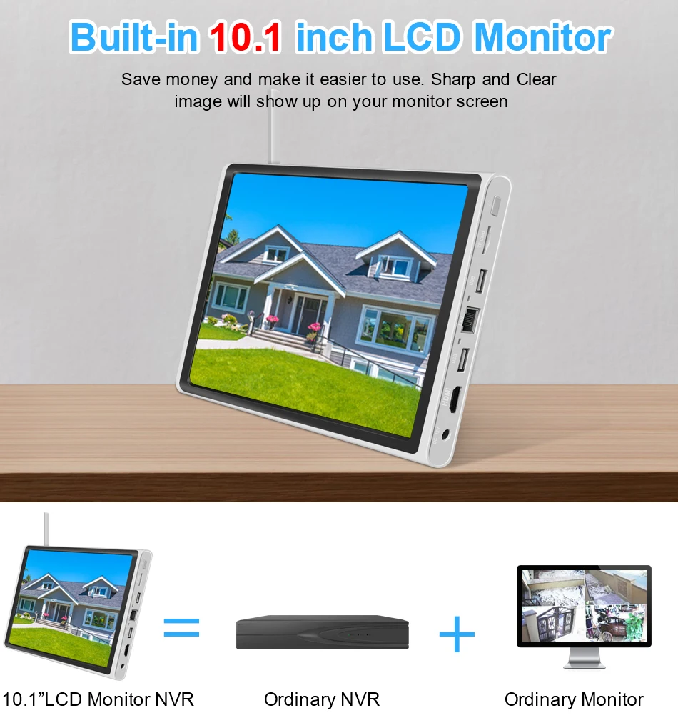 Smar 5MP/3MP Wifi Camera Kit Ai Face Detect Full Color Vision IP Camera Set 8CH NVR 10.1 LCD Wireless CCTV Surveillance System