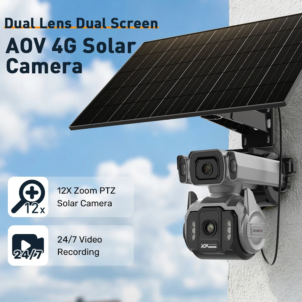 LS VISION 24/7 Video Recording 12X Optical Zoom Solar Outdoor Surveillance Camera 4G SIM Dual Screen Aov Ai Humanoid Tracking