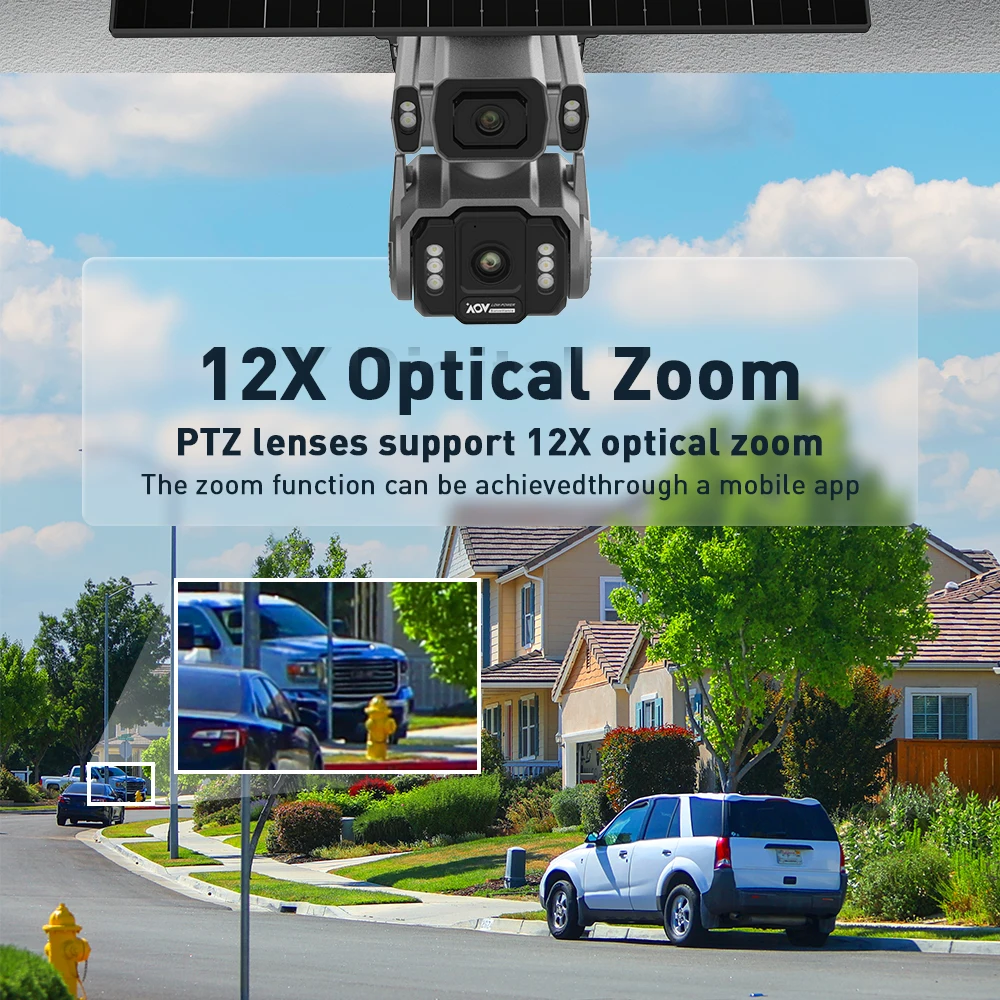 LS VISION 24/7 Video Recording 12X Optical Zoom Solar Outdoor Surveillance Camera 4G SIM Dual Screen Aov Ai Humanoid Tracking