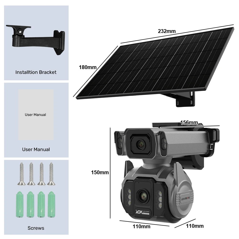 LS VISION 24/7 Video Recording 12X Optical Zoom Solar Outdoor Surveillance Camera 4G SIM Dual Screen Aov Ai Humanoid Tracking