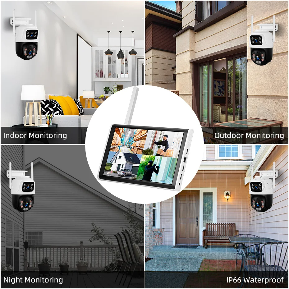 KERUI 6MP HD H.265 PTZ WIFI IP Camera 8CH Wireless 10.1-inch LCD Monitor NVR Kit Home Security Camera System Video Surveillance