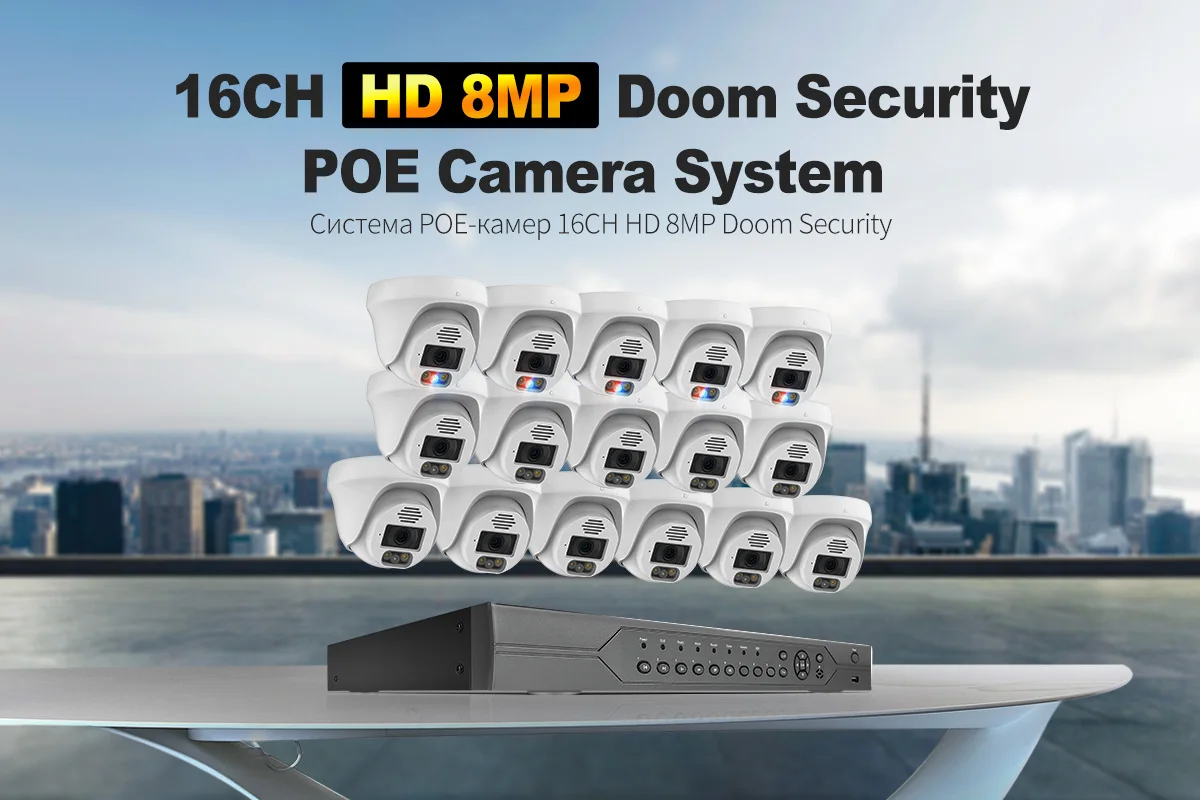 Techage 16CH 4K 8MP POE Camera Security System Dome Two-Way Audio Full Color Night Vision CCTV Video Surveillance Camera Kit
