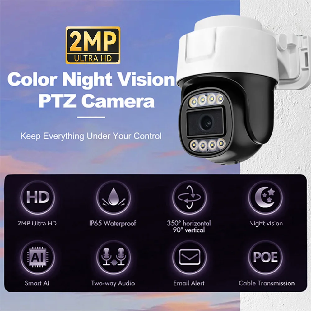 2PCS 2MP CCTV Analog Camera Full Color Night Vision UTC Coaxial BNC Audio Coax PTZ Control TVI CVI 4 in 1 AHD Security Cameras