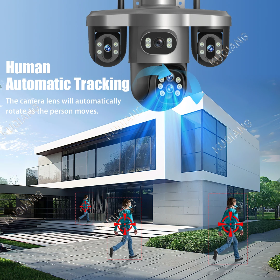 20MP 4G Sim Solar Camera WiFi 10X Optical Zoom 3-PTZ 4-Lens 3-Screens Outdoor Wireless Security Cameras Auto Tracking CCTV V380