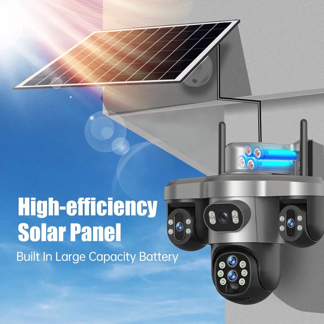 20MP 4G Sim Solar Camera WiFi 10X Optical Zoom 3-PTZ 4-Lens 3-Screens Outdoor Wireless Security Cameras Auto Tracking CCTV V380