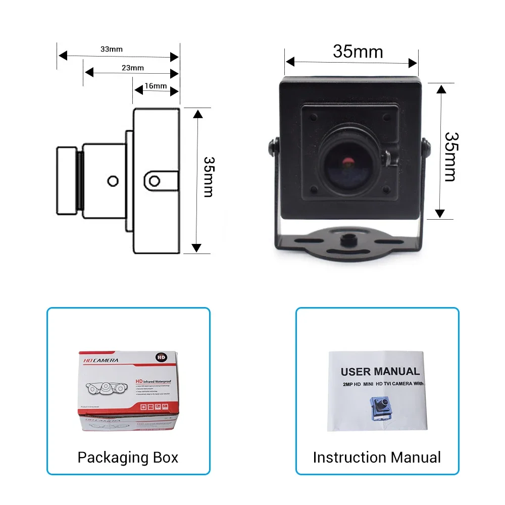 2MP 1080P HD Mini TVI Analog Camera Low-Light Night Vision & Coaxial Audio Support TVI video  AHD/CVI/CVBS