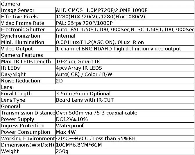 ANBIUX AHD Analog High Definition Surveillance Camera 2500TVL AHDM 2MP 1080P AHD CCTV Camera Security Indoor/Outdoor Waterproof