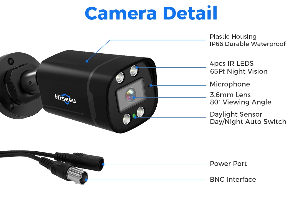 Hiseeu 5MP AHD Camera H.265 Full Color Outdoor Night Vision Video Motion Detection CCTV Security Surveillance Analog Cameras