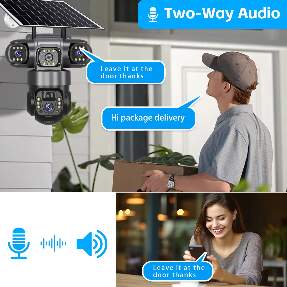 V380PRO 3 Lens WiFi Solar Camera 15MP 360 Outdoor Waterproof CCTV Night Vision Two-Way Audio Camera Mobile Tracking 4G IP Camera