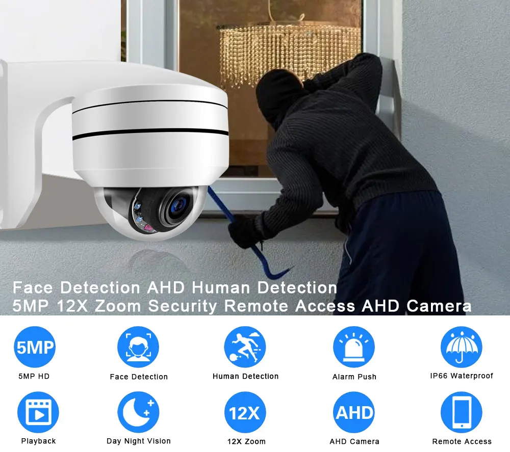 Wired CCTV 12X PTZ Zoom Face Analog Camera 5MP Outdoor Night Vision Video Surveillance Security Camera BNC For 4K AHD DVR System