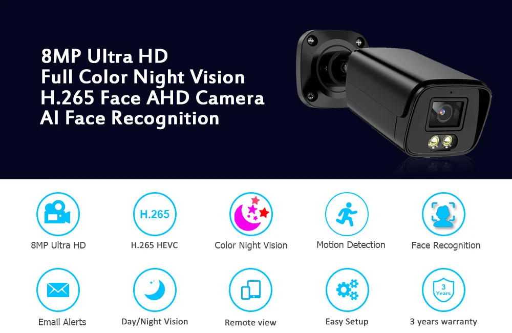 Face Detection 4K AHD Security Camera Outdoor Waterproof Analog CCTV Camera 8MP BNC Video Surveillance Cam 5MP H.265 Black XMEYE