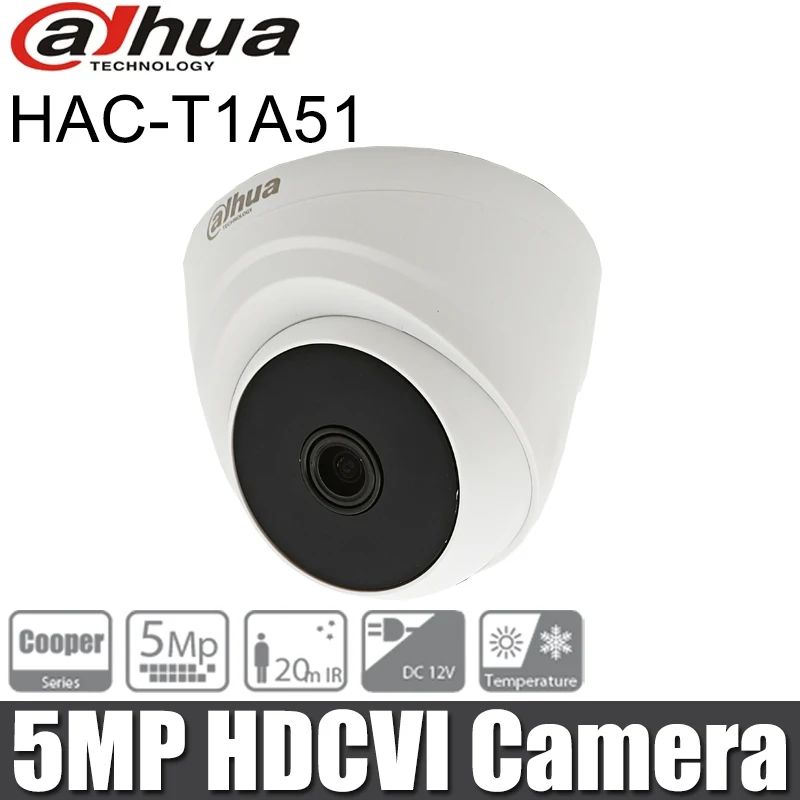Dahua HAC-T1A51 5MP HDCVI Analog Camera CCTV Dome Indoor CVI/CVBS/AHD/TVI Switchable Multi-language OSD Menu Plastic Case IR 20m