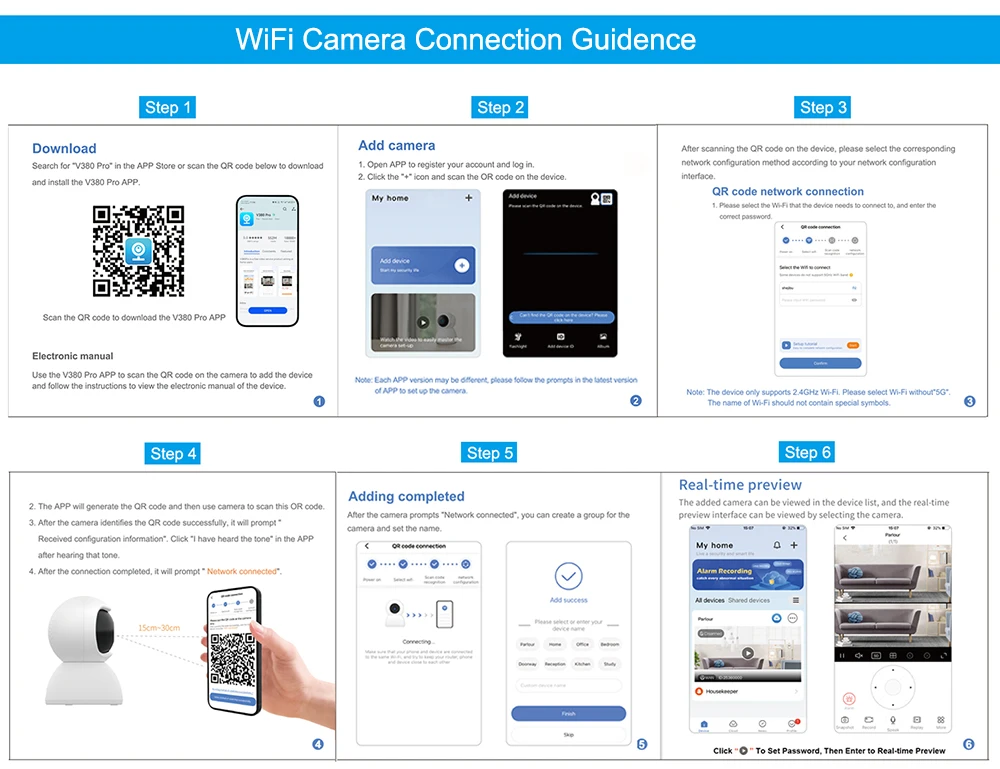 V380 Pro WiFi IP Camera Outdoor 12MP 6K Triple Lenses Triple Screens Security Video Monitor Night Vision Waterproof CCTV Cameras