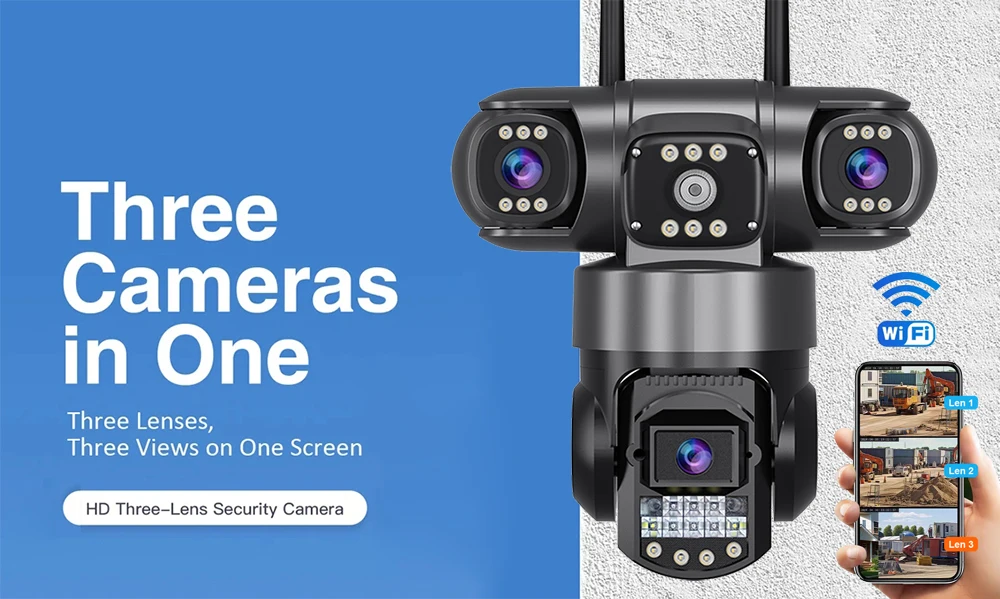 V380 Pro WiFi IP Camera Outdoor 12MP 6K Triple Lenses Triple Screens Security Video Monitor Night Vision Waterproof CCTV Cameras