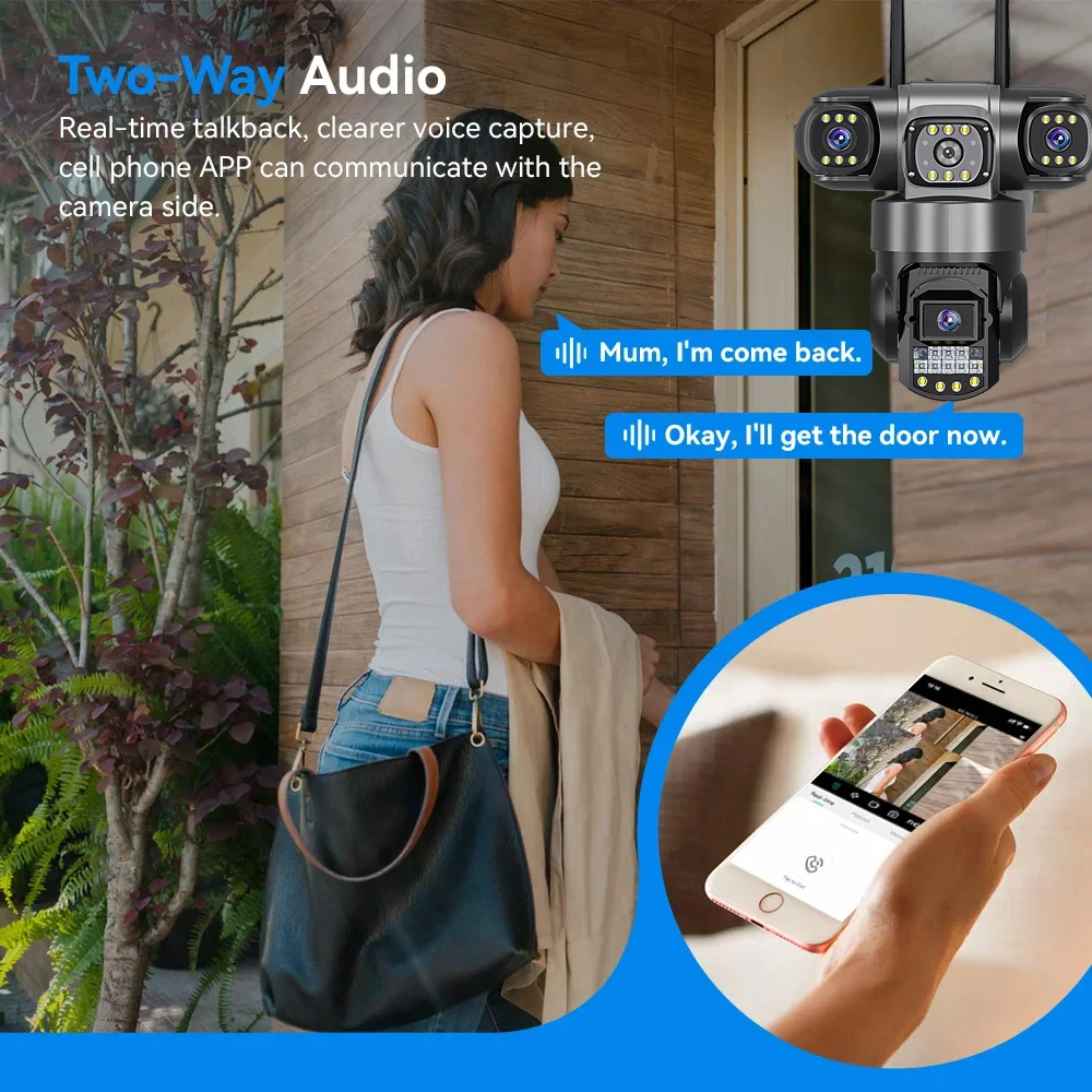 V380 Pro WiFi IP Camera Outdoor 12MP 6K Triple Lenses Triple Screens Security Video Monitor Night Vision Waterproof CCTV Cameras