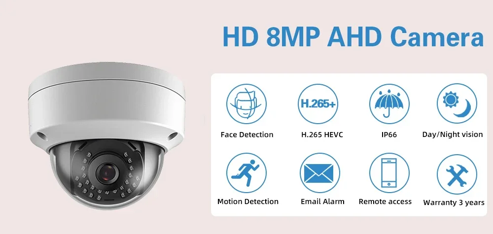 4K 8MP Wired CCTV Analog Security Surveillance Camera Outdoor Waterproof Face Detection Xmeye AHD Metal Dome Surveillance Camera