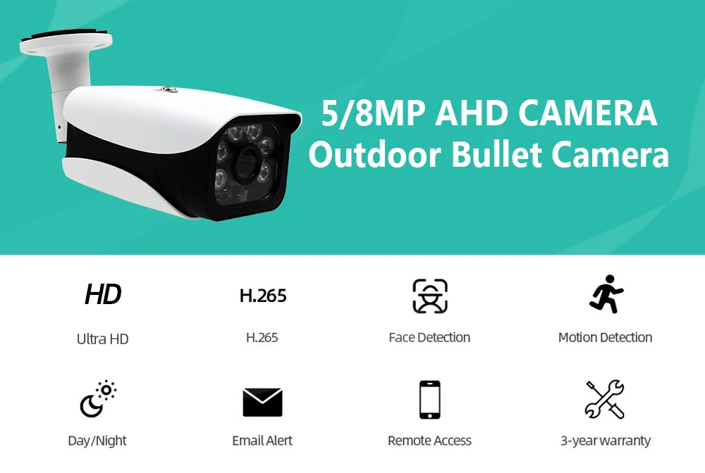 XMEYE Face Detection 4K CCTV Analog Security Camera BNC Outdoor Waterproof H.265 8MP 5MP AHD Bullet Surveillance Camera  for DVR