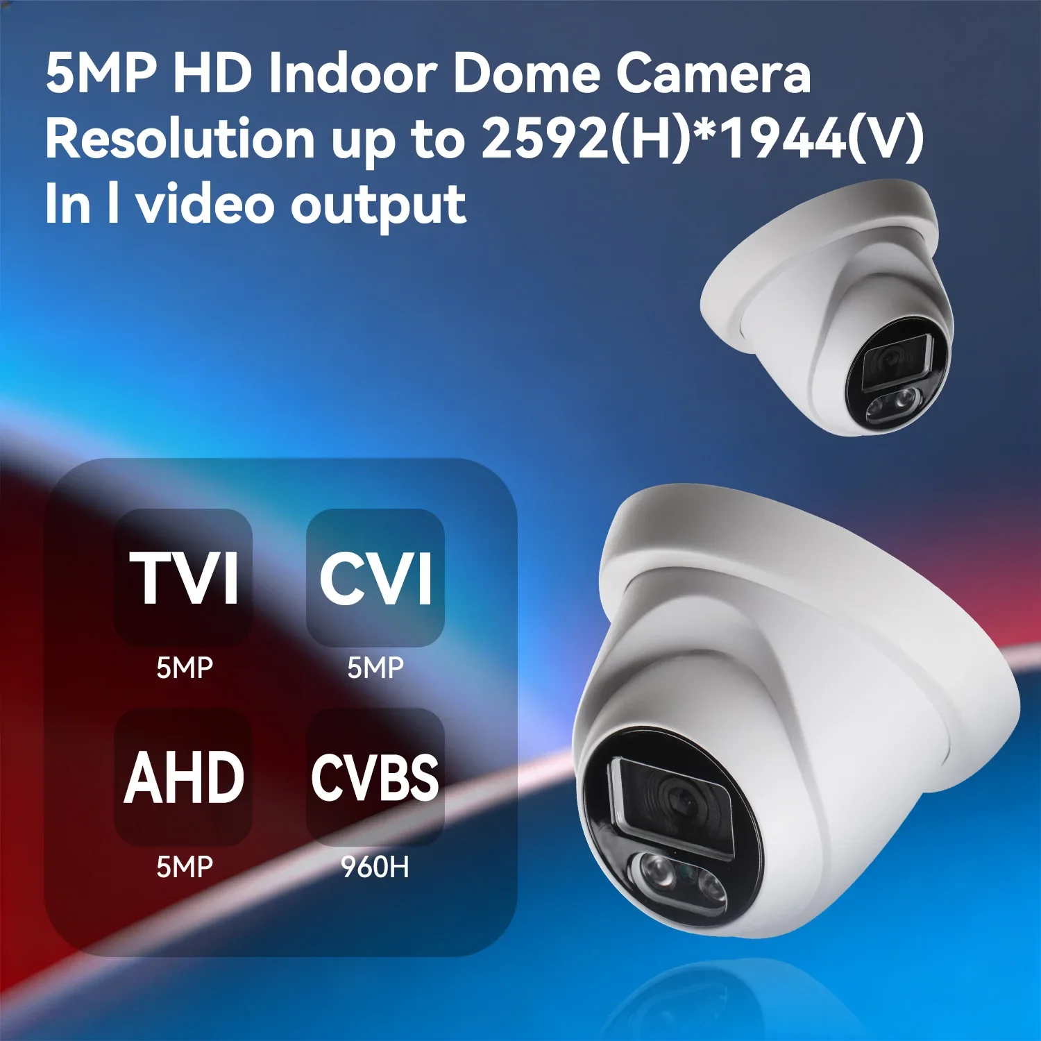 PEGATAH Outdoor Dome Security Camera 5MP AHD/TVI/CVI/CVBS 4-in-1 HD Analog Camera 10-15m IR & Weatherproof With DIP switch