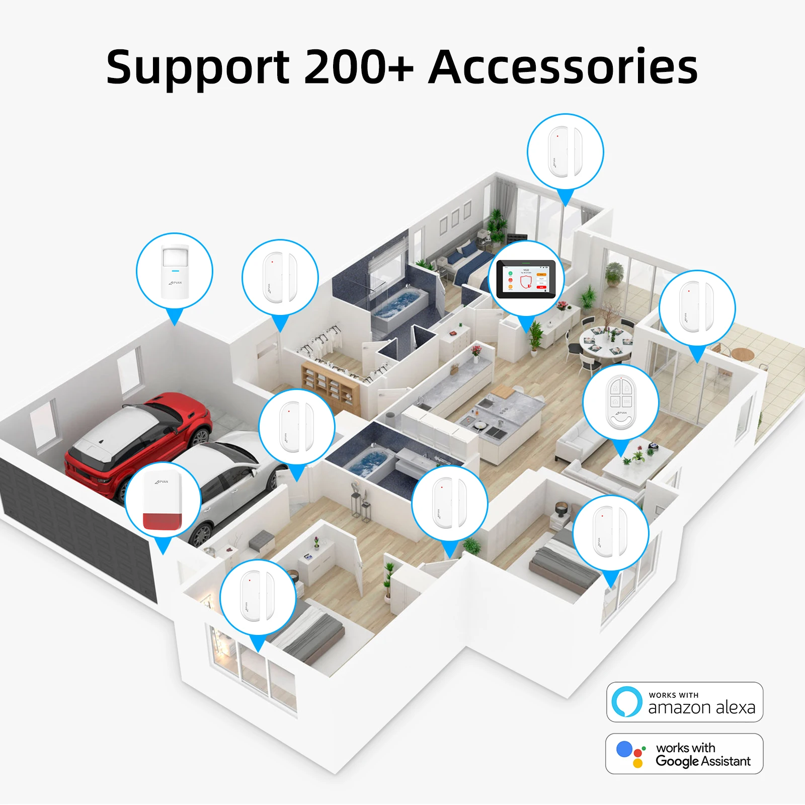 CPVAN Wireless WiFi Tuya Smart Home Alarm System Home burglar Security Protection Alarm DIY kit Alarm built-in 5000mAh Battery