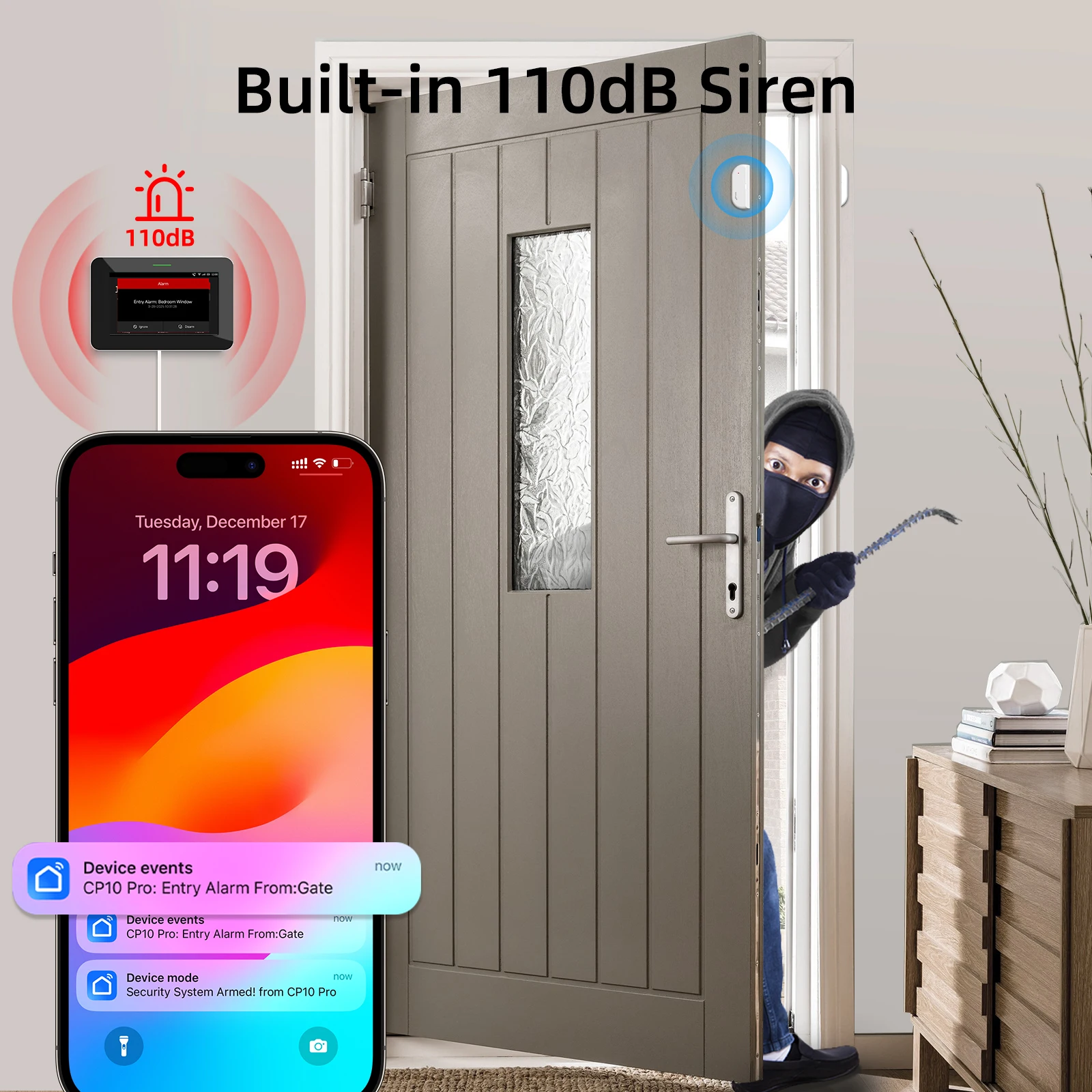 CPVAN Wireless WiFi Tuya Smart Home Alarm System Home burglar Security Protection Alarm DIY kit Alarm built-in 5000mAh Battery