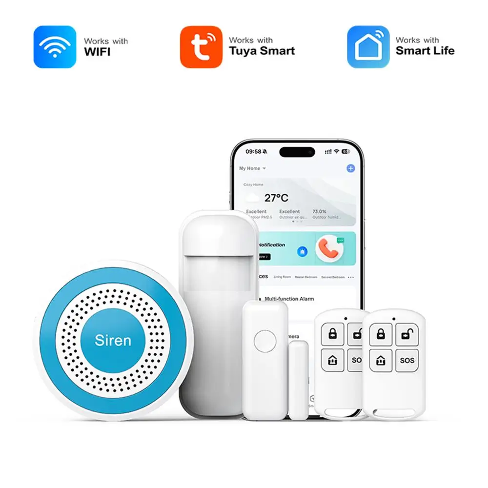 TUYA WIFI Wireless DIY Smart Home Security System Door Alarm System Door Window Sensor Work with Alexa
