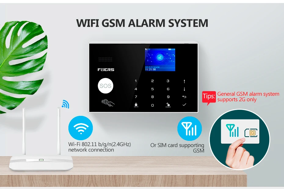 FUERS WIFI GSM Alarm System Wireless Home Burglar Security Alarm System Tuya APP Control Siren Motion Detector PIR Smoke Sensor